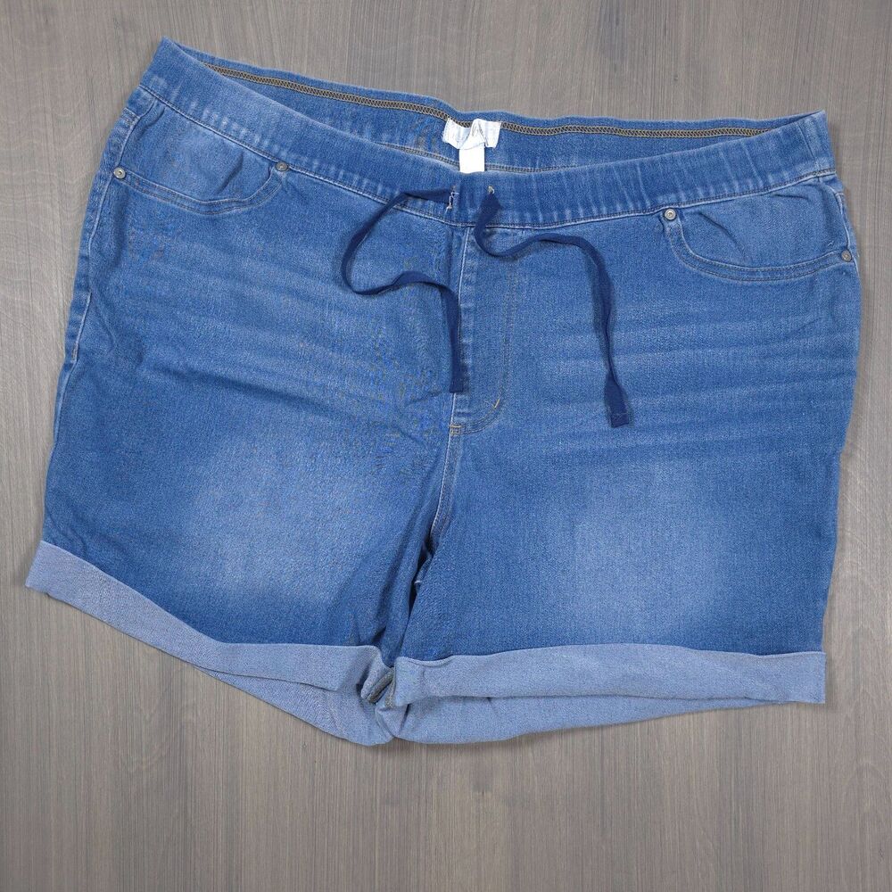 Just Be Stretch Denim Drawstring Shorts 3X Cuffed